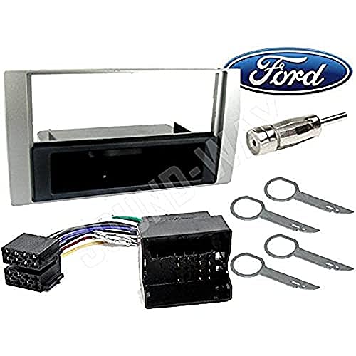 Sound-way Kit Montage Autoradio, Cadre Façade 2 DIN, Cable Adaptateur Connecteur ISO, Adaptateur Antenne, Clés Démontage compatible avec Ford C-Max, Focus, Fiesta, Fusion, Galaxy, Kuga, S-Max, Transit
