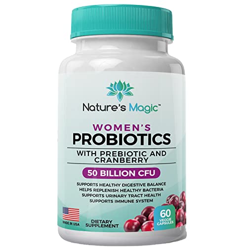Probiotics for Womens Vaginal Health - with Prebiotic and Cranberry 50 Billion CFU Capsules Made in The USA 60 Count