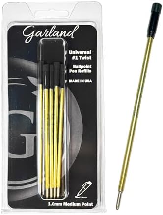 Garland Universal #1 Cross Compatible Ballpoint Pen Refill, USA Made, 1.0mm Medium Point, Smooth Writing, 5 Pack (Black)