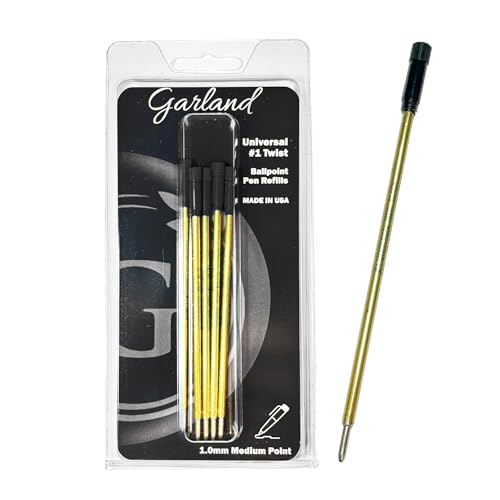 Garland Universal #1 Cross Compatible Ballpoint Pen Refill, USA Made, Archival Ink, 1.0mm Medium Point, Smooth Writing, 5 Pack (Black)