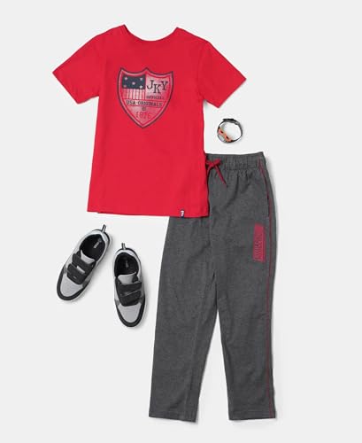 Image of Jockey AB13 Boys Super Combed Cotton Rich Graphic Printed Trackpants with Contrast Side Piping