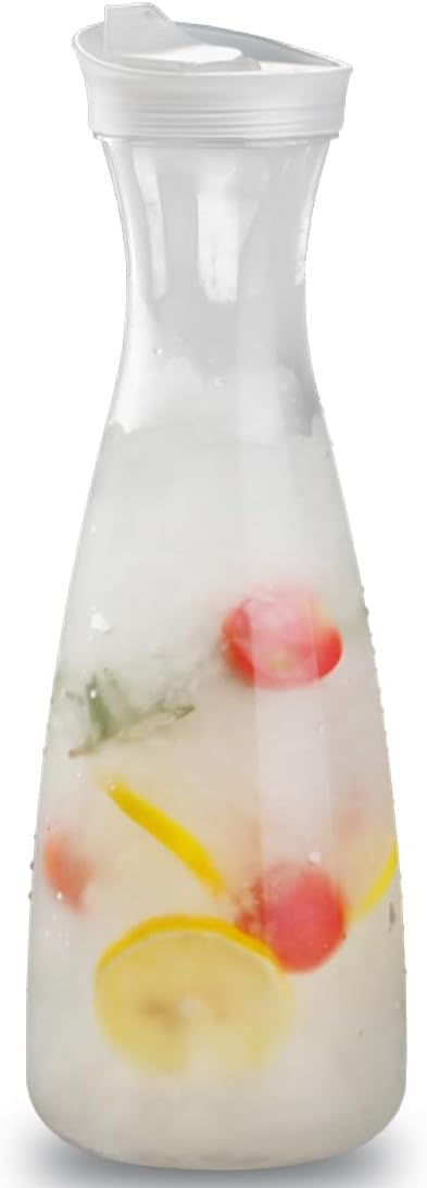 34oz Juice Bottle, Acrylic Transparent Water Carafe with Flip Top Lid, Hot Cold Juice Pitcher for Water, Beverage(1000ML)