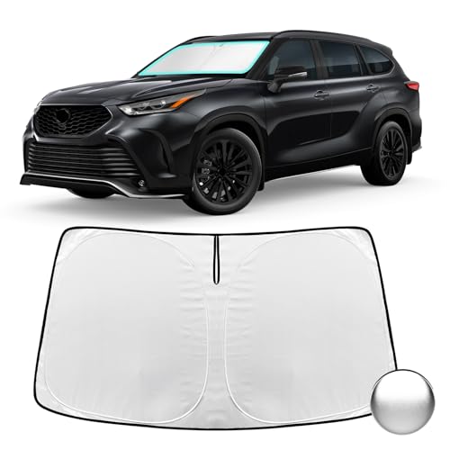 TatMakLoong Windshield Sunshade for Toyota Highlander 2020-2025 Custom Fit Front Window Sun Shade Blocks 99% UV Rays Foldable Shield Protect Car Interior Accessories