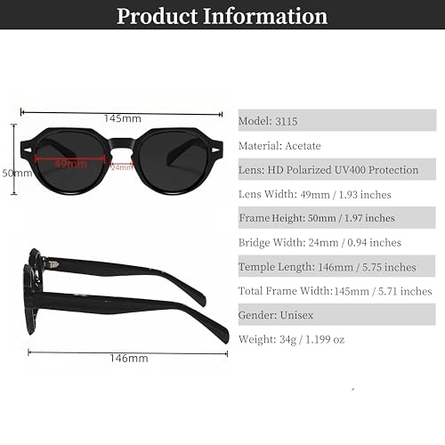 ROCKNIGHT Retro Italian Design Acetate Polarized Sunglasses Unisex UV Protection Durable Frame for Small Medium Face4