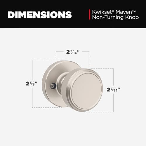 Image of Kwikset Maven Dummy Door Knob, Single Sided Round Handle for Closets, French Double Doors, and Pantry, Satin Nickel Non-Turning Interior Push /Pull Door Knob, with Microban Protection (Pack of 10)