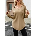 Pullover Damen Hoodie Langarm V Ausschnitt Kapuzenpullover Lockere Sweatshirt Oberteil mit Kordelzug – Bild 2