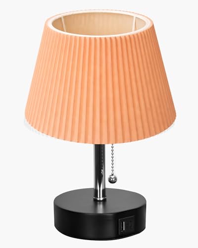 Image of Homesake Bedside Lamp for Bedroom Nightstand Table Light with USB A | C Charging Port, Desk Lamp, Pull Chain Light, Side Table Desk Reading Lamp, Living Room Gift, (Khadi Frill)