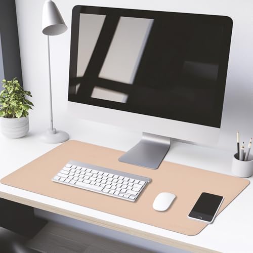 Image of AROPANA Vegan Leather Desk Mat | Large Reversible Mouse Pad & Computer Table Protector | Dual-Side Waterproof Extended Laptop Pad with Edge-Stitched Design (80x40CM, Apricot and Orange)