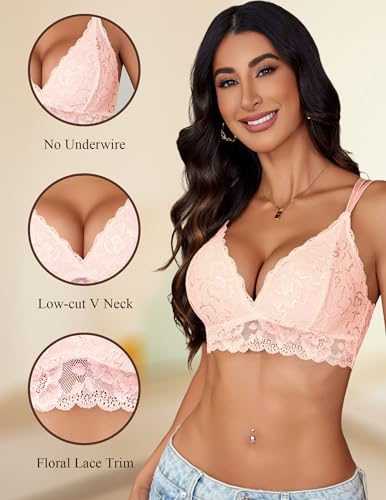 Image of Avidlove Bras for Women Floral Lace Bralettes Deep V Sexy Bras Cross Back Longline Bralette No Padded