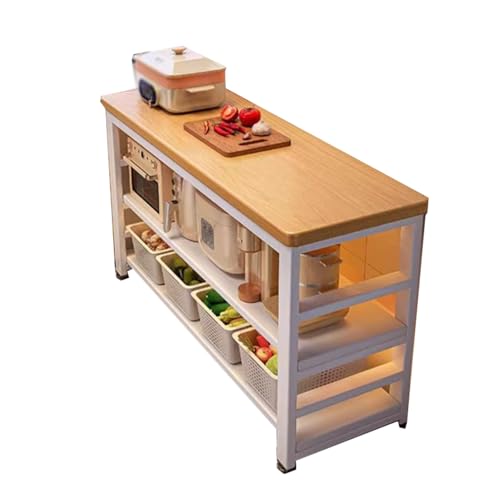 Isla de almacenamiento de cocina versátil con encimera grande y soporte para microondas