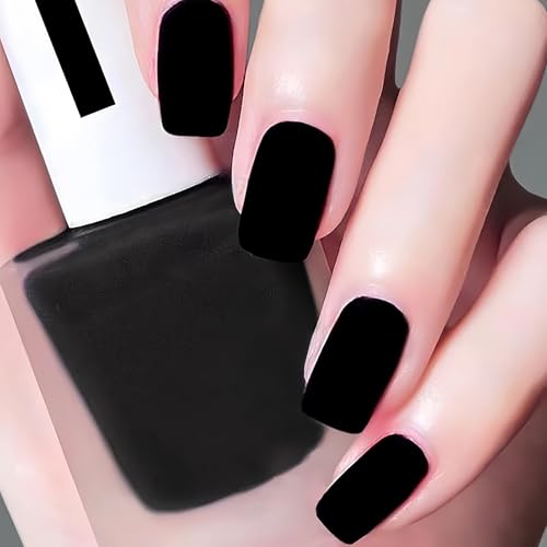 NovaCharm Black Matte Nail Color Fast Dry Air Dry Nail Paint Jet Black Gel Effect Polish for Women and Girls Long Lasting 13ML for Nail Art