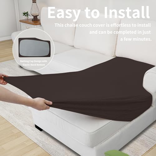 Image of Easy-Going Stretch 1 Piece Chaise Lounge Cushion Slipcover | Sectional Couch Covers L Shape Separate Cushion Couch Seat Chaise Cover for Both Left /Right Sectional Couch Chocolate