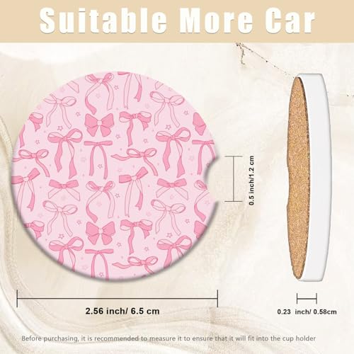 Portavasos para auto color rosa con diseño de moño, 2 piezas miniatura 2