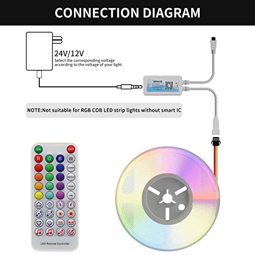 Image of PAUTIX Bluetooth Music Pixel LED Smart Controller SP611E,for WS2811 WS2812 SM16703 Addressable Dream Color LED Strip Pixels Light DC5V-24V APP /IR Remote Control(NOT for RGB LED Strip without Smart IC)