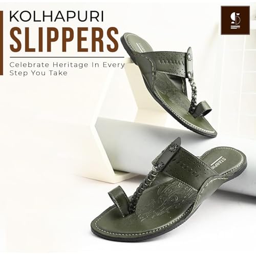 Image of STANPHORD Men Kolhapuri Chappals | Ethnic Thong Slippers Faux Leather | Cushioned Footbed | Festive Wedding Casual Daily Wear (TPMN 30006)