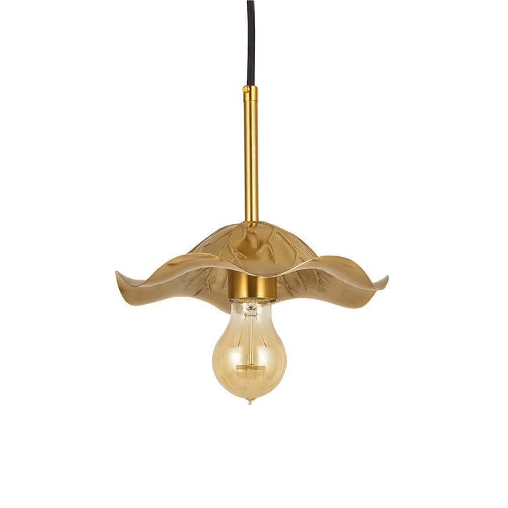 Lámpara colgante Retro Creativa de latón con Forma de hoja de Loto y personalidad nórdica, Luz LED, iluminación E27