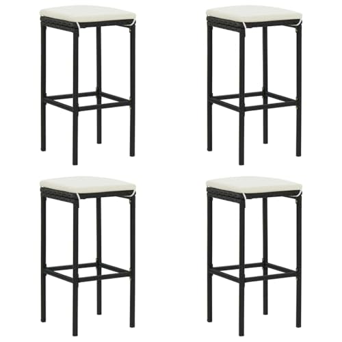vidaXL 4X Tabourets de Bar avec Coussins Chaises de Pub Sièges de Bistro Tabourets de Comptoir Chaises de Salle à Manger Cuisine Noir Résine Tressée