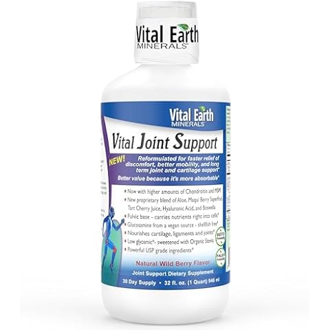 Vital Earth Joint Support Supplement Liquid – Glucosamine, Chondroitin, MSM with Fulvic Acid for Faster Absorption & Relief 32 Oz + 1 Oz Cup Cover