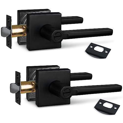 Image of NEWBANG (2Pack) Bed /Bath Room Door Lever for Privacy Bathroom and Interior Door Door Lock Handle in Aged Matt Black, HD1601-DB-BK-2P