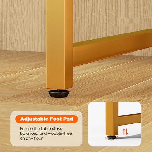 Image of PayLessHere | 63 Inch Computer Desk | White Gold | Office Desk with Metal Frame, Adjustable Feet | Water-Resistant, Scratchproof Surface | Sturdy Writing Table for Home Office or Study | Pack of 1