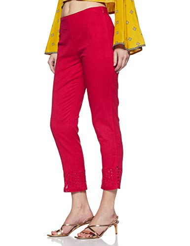 Image of Rangriti Black Solid Slim Pants for Women