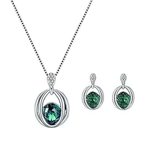 Generisch Ketten Set Damen Mode Frauen Kristall Ohrringe Anhänger Halskette Set Silberlot Für Schmuck (Green, One Size)