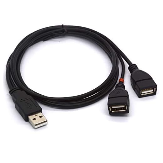 PIIHUSW USB Splitter Cable, 1M Long USB 2.0 Type A Male to Dual USB Female Charging & Data Sync Extension Cord (Red one Only for Charging)