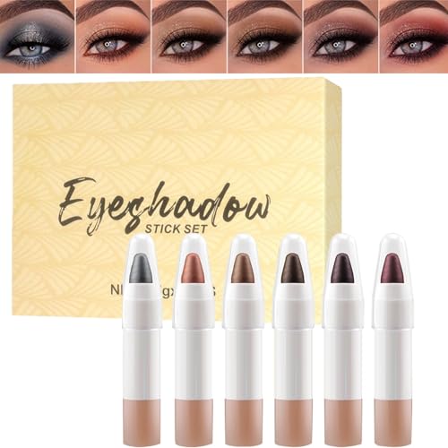Nudorpn Lápiz de sombras de ojos, de sombra de ojos,Sombra de ojos de lápiz | Contorno de cosméticos de 6 colores de larga duración y brillo para maquillaje nupcial, todos los días a la noche