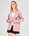 Women's Cable Knit Long Sleeve Open Front Cardigan Sheep V-Neck Button Down Embroidery Wool Blend Sweater Coat Outwear (XS,Pink)