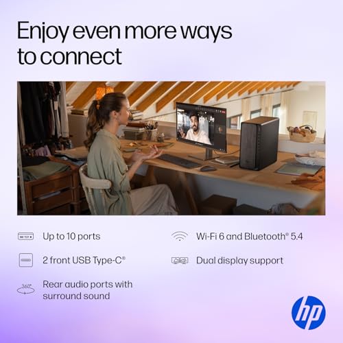 Image of HP OmniDesk Desktop Computer, AMD Ryzen 7 8700G, 32GB DDR5 RAM, 1TB PCIe SSD, AMD Radeon 780M Graphics, USB-C&A, HDMI, DisplayPort, Wi-Fi 6, Win11 Pro, Business & Home Office PC, Keyboard and Mouse