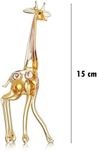 Qunler Glass Giraffe Figurine Hand Blown From Amber Colour Glass - Stunning Giraffe Ornament - 15 cm High