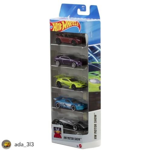 Image of Hot Wheels Car 2026 Motor Show Pack of 5 (15 Jaguar F-Type Project 7, 2009 Nissan GT-R, Aston Martin Vantage GT3, Celero GT, Renault Sport R.S. 01) Multi - Color