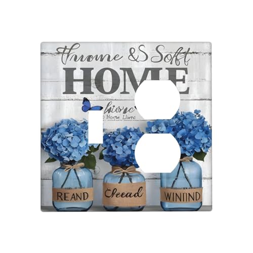 Decorative Outlet Covers Blue Flower Bottles Wood Plank 2 Gang Wall Plate Cover Single Toggle Duplex Combo Two Switch Light Switch Cover Plate Jumbo Dual Gfci Faceplate
