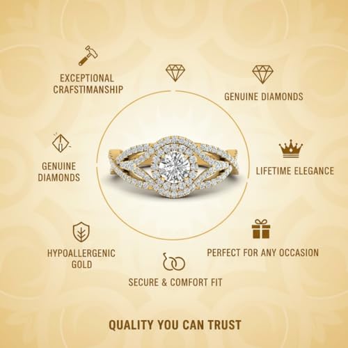 Image of Choose Your Gemstone Round Twisted Pave Double Halo Diamond CZ Ring Yellow Gold Plated Round Shape Double Halo Engagement Ring for Women, and Ladies US Size 4 to 12