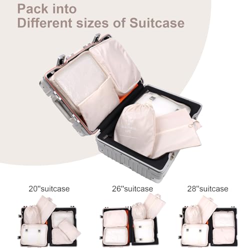 Packing Cubes for Travel Bags Suitcase Organizer Travel Cubes for Packing Luggage Organizer Bags for Packing Gifts for Men (Beige 7 Pcs) - Image 6