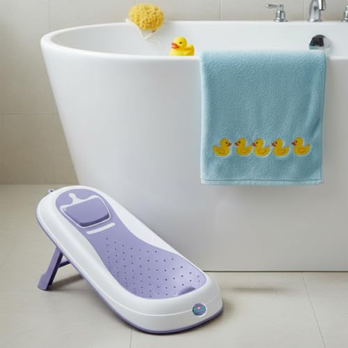 Image of MOM CARE Foldable Baby Bath Support Seat for Newborn (0-6 Months) | Anti-Slip Silicone Baby Bather | Ergonomic Infant Bath Seat for Sink, Tub & Floor | Portable Newborn Bath Support Chair | Blue