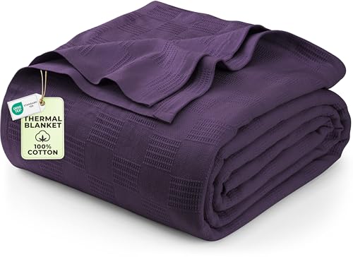 Image of Utopia Bedding 100% Cotton Thermal Blanket Plum Twin Size Soft, Lightweight, Breathable, Cozy Spring and Summer Blanket for Couch and Sofa, Home Room Decor Gifts for Women and Men (90x72 Inches)