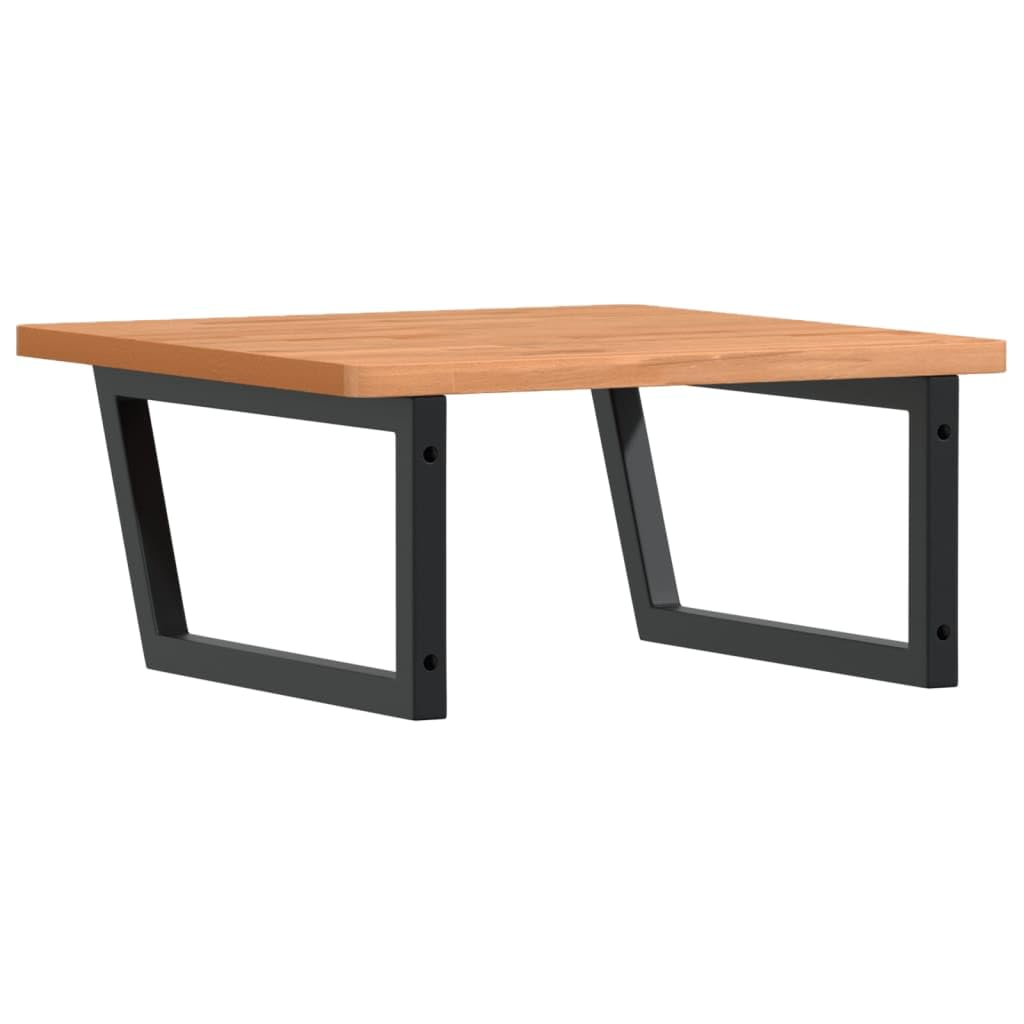 Scaffale per lavandino, montaggio a parete, in acciaio e legno massello di faggio, 60 x 60 x 2,5 cm, nero, stabile supporto trapezoidale, salvaspazio, con vano portaoggetti per bagno, WC degli