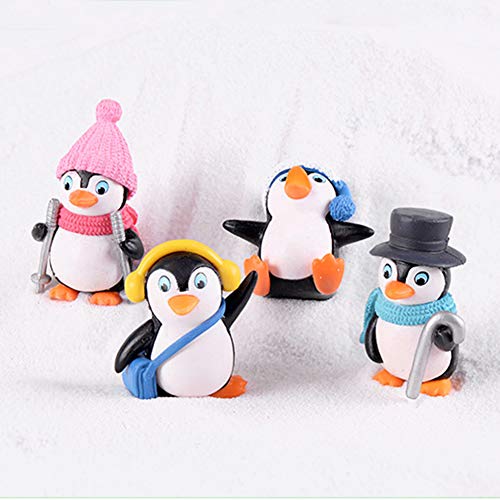 Miniature Figurines de pingouin, 4 pièces Mini Winter Pingouin Décoration mignon Résine Crafts Micro Paysage miniature Fée Figurines, 4 Pieces, free size Cover