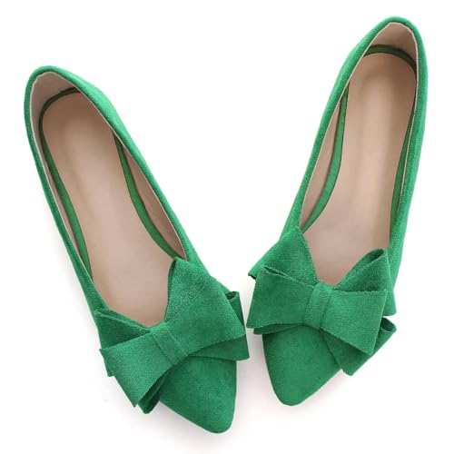 Image of SAILING LU Womens Bowknot Ballet Flats Pointy Toe Suede