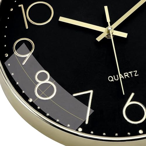 Image of TEKCOOL Plastic Digital Wall Clock 12 inch Silent Quartz Decorative Non-Ticking Classic Clock Battery Operated Round Easy to Read for Room /Home /Kitchen /Bedroom /Office /School- (Gold Black);