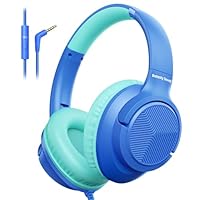 Botesty Sound Wired Headphones with Microphone, Over Ear 3.5mm Plug in Headphones with 4.9ft Tangle-Free Nylon Cord for Tablet, Laptop, MP3/4, School, Airplane Travel (Blue)