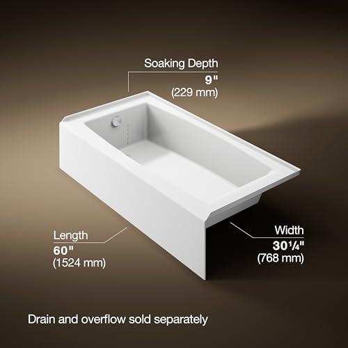 KOHLER K-26109-LA-0 Entity 60-Inch x 30-Inch Alcove Bath with Integral apron, integral flange and left hand drain, White - Image 4