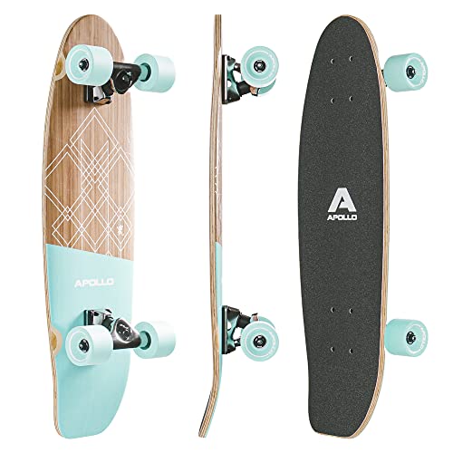 Apollo Cruiser Skateboards - Midi Cruiser Longboard - Surf Carver Skateboard - Complete Cruiser Board For Adults, Kids, Boys, Girls, Teen. Kicktail Vintage Mini Skateboard. Incl. T-Tool - Savaii #TOP15