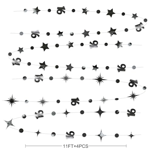 Image of Black Number 16 Circle Dot Twinkle Star Garland Metallic Streamer Bunting Banner Backdrop Decorations for Girls Happy 16th Birthday Sweet Sixteen 16th Anniversary Cheers to 16 Years Party Decor