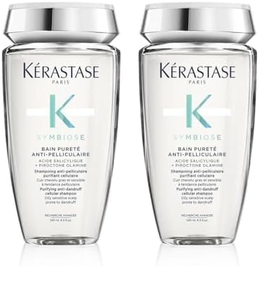 Kérastase Symbiose, Champú Anticaspa Purificante Y Calmante, Para Cuero Cabelludo Graso y Sensible Con Tendencia A La Caspa, Champú Sin Sulfatos*, Bain Pureté Anti-Pelliculaire, 250 ml (Paquete de 2)