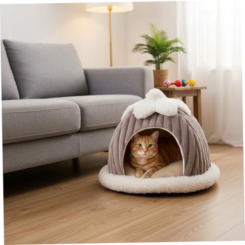 Lit fermé pour chat de moins de 3 kg avec couverture grise - 5
