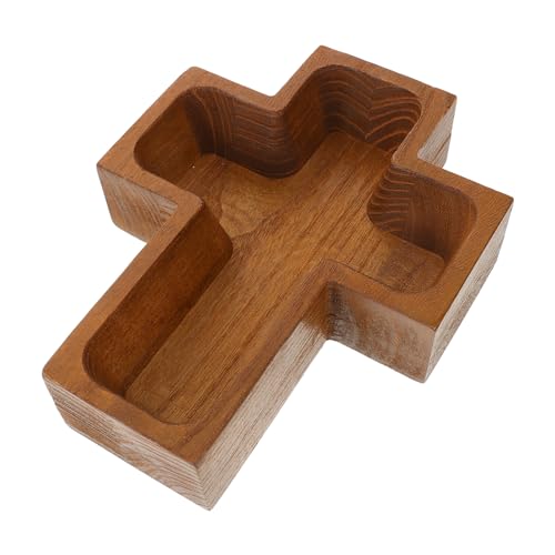Levemolo Cross Wooden Bowl Dried Fruit Platter Divided Serving Dishes Appetizer Serving Dish Key Bowl Snack Plates Pedestal Bowl Nuts Bowl Religious Cross Bowl Candy Bowl for Office Coffee