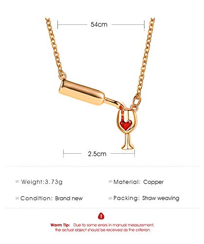 925 Sterling Silver Red Wine Bottle Goblet Clavicle Necklace, Personalized Heart Wine Cheers Red Enamel Heart Pendant Charms Necklace Jewelry for Women s Wine Lovers?Rose Gold?