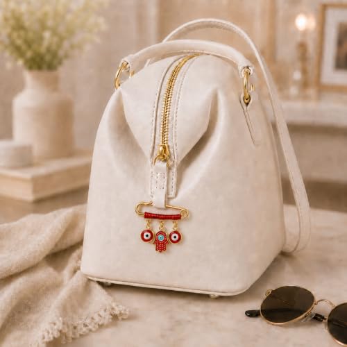 Image of 18K Gold Plated & Silver Tone Red Hamsa Protection Charm Pin - Evil Eye Jewelry for Women, Babies, Infants & Toddlers - Hamsa & Evil Eye Symbol Charm - Red String Lucky Amulet for Good Luck - Fits Stroller & Blanket, 1.5 Inch